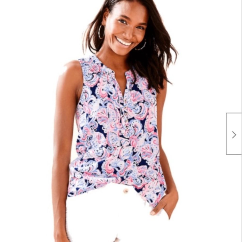 Lilly Pulitzer Essie Top High Tide Navy Its for Shore (Women's Small)